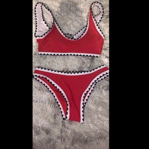 red bathing suit set